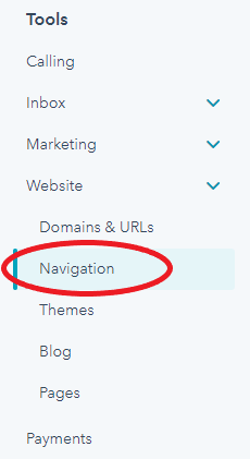 Navigation Settings HubSpot